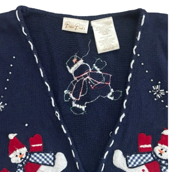 Vintage Y2K  Dancing Snowmen Zip Up Sweater Vest - Large - Picture 3 of 4